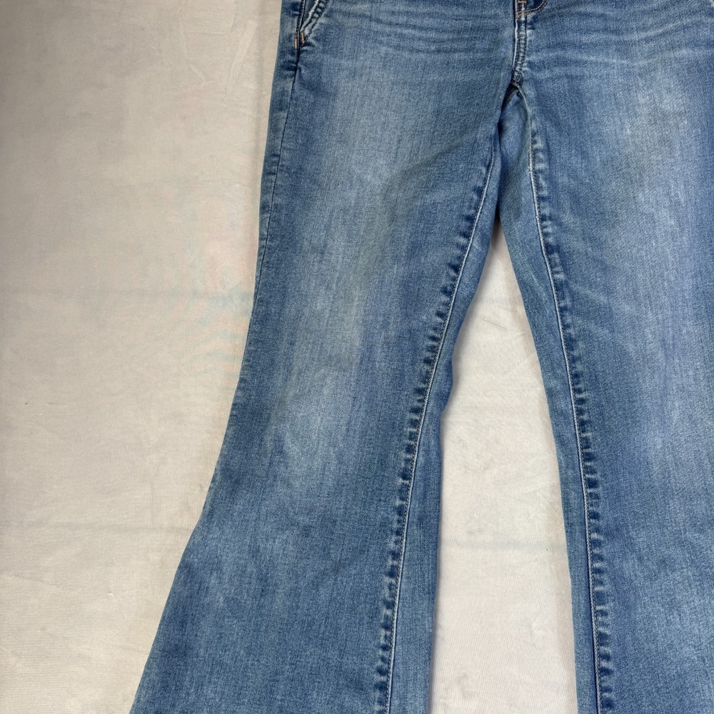 American Eagle Outfitters Womens Flared Jeans Blue Denim Super Low Rise Comfy 4 - Picture 6 of 16